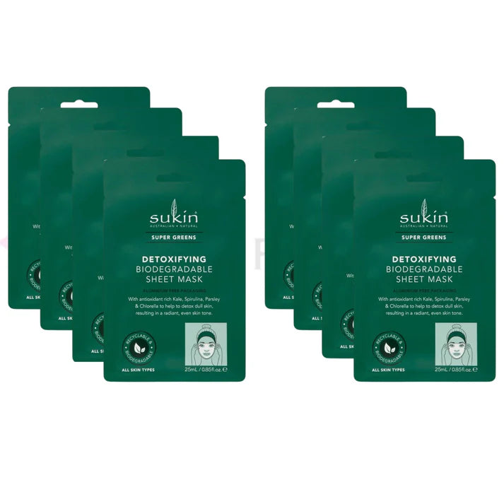 Sukin Super Greens Detoxifying Sheet Mask Sachet X 8