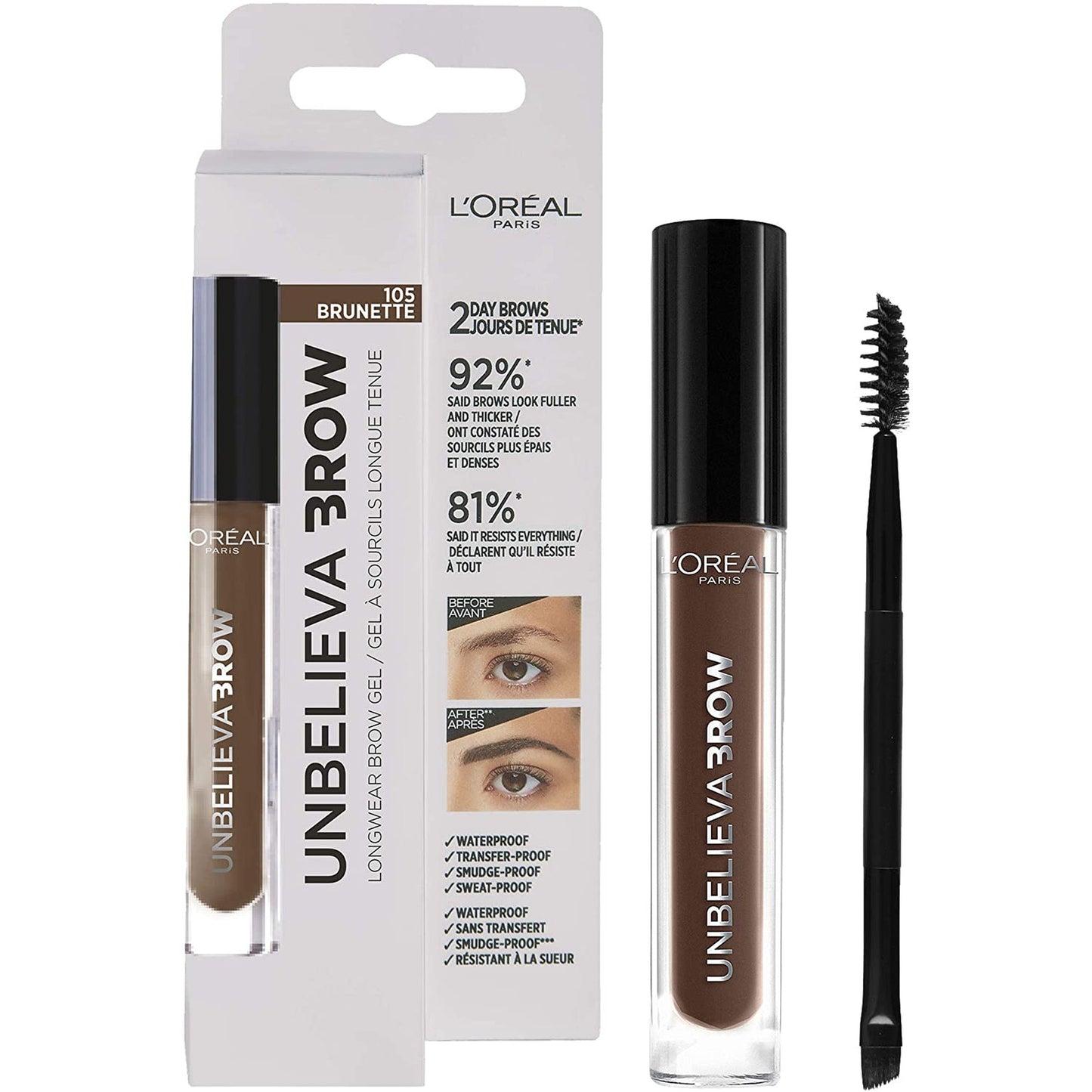L'Oreal Paris Unbelieva Brow Long-Lasting Brow Gel Waterproof - 105 Brunette-L'Oreal-BeautyNmakeup.co.uk