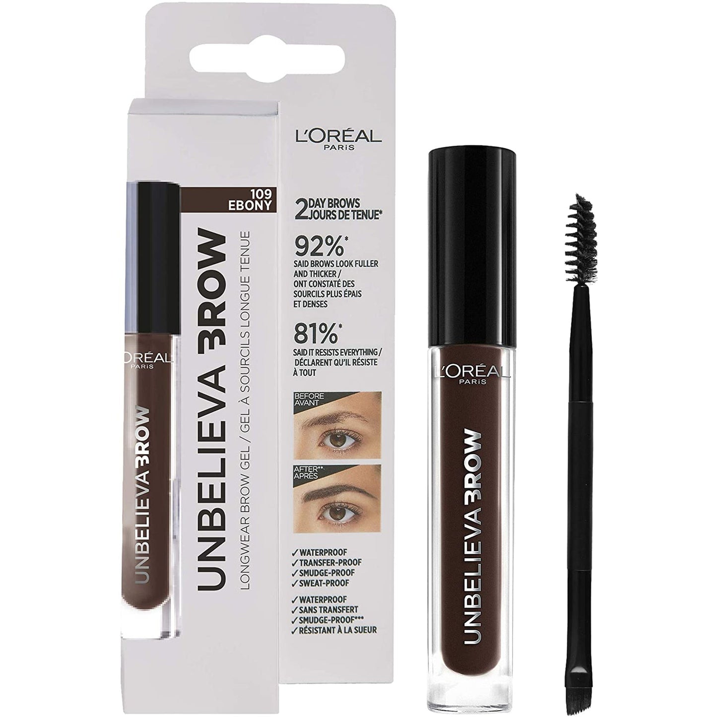L'Oreal Paris Unbelieva Brow Long-Lasting Brow Gel Waterproof - 109 Ebony-L'Oreal-BeautyNmakeup.co.uk