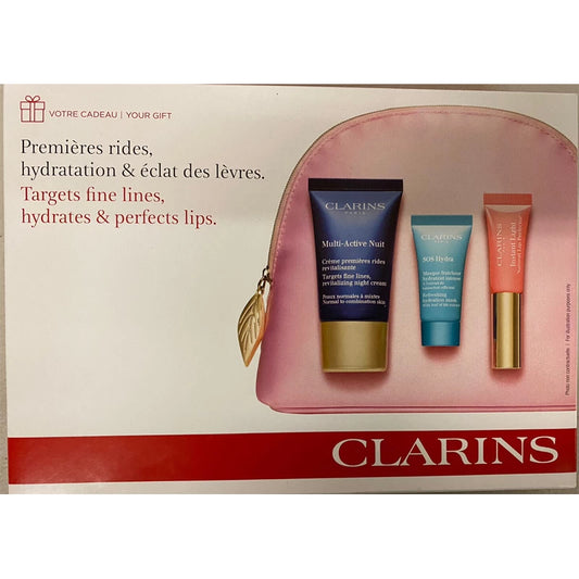 Clarins Trio Gift Set Targets Fine Lines, Hydrates & Perfects Lips-BeautyNmakeup.co.uk