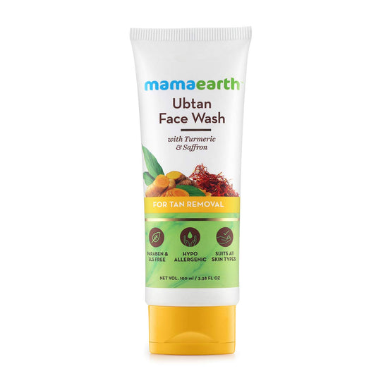 Mamaearth Ubtan Natural Face Wash for Dry Skin with Turmeric & Saffron for Tan removal and Skin brightning 100 ml-BeautyNmakeup.co.uk