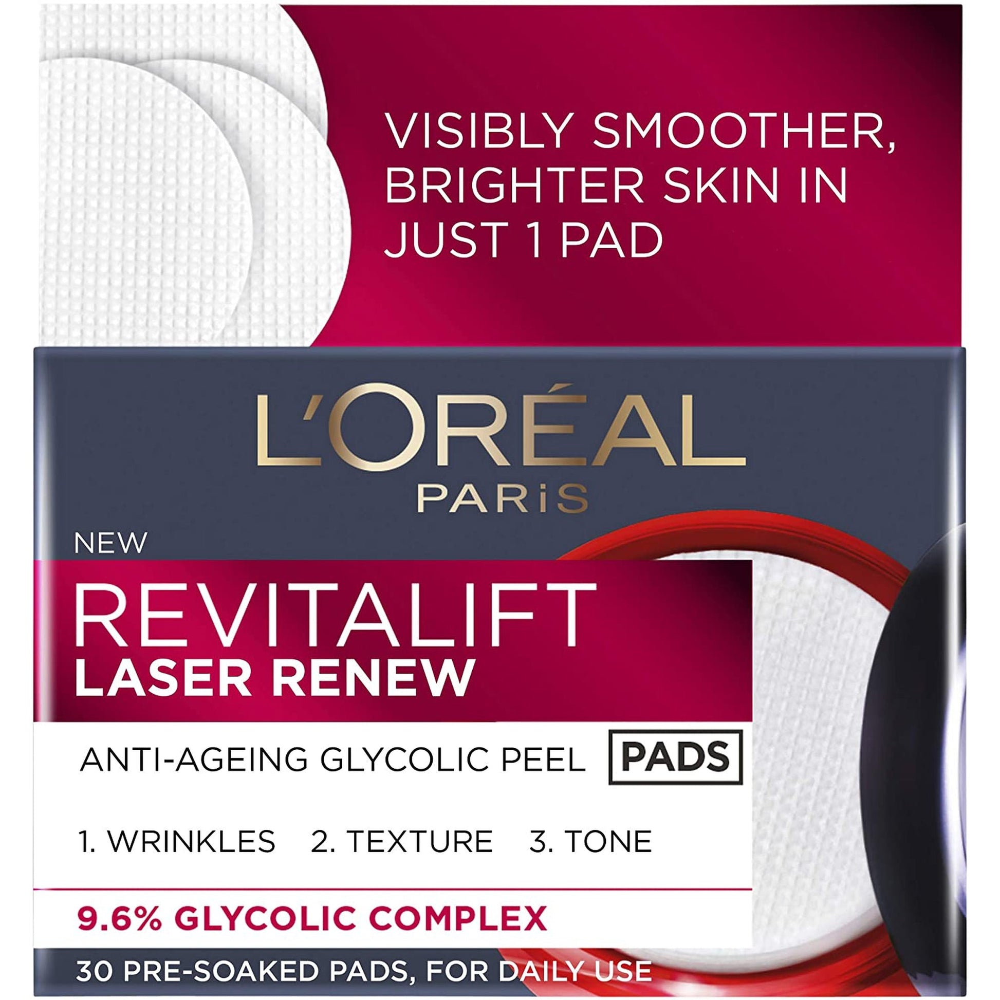 L'Oreal Paris Revitalift Laser Glycolic Peel Pads - 30 Pre Soaked Pads-L'Oreal-BeautyNmakeup.co.uk