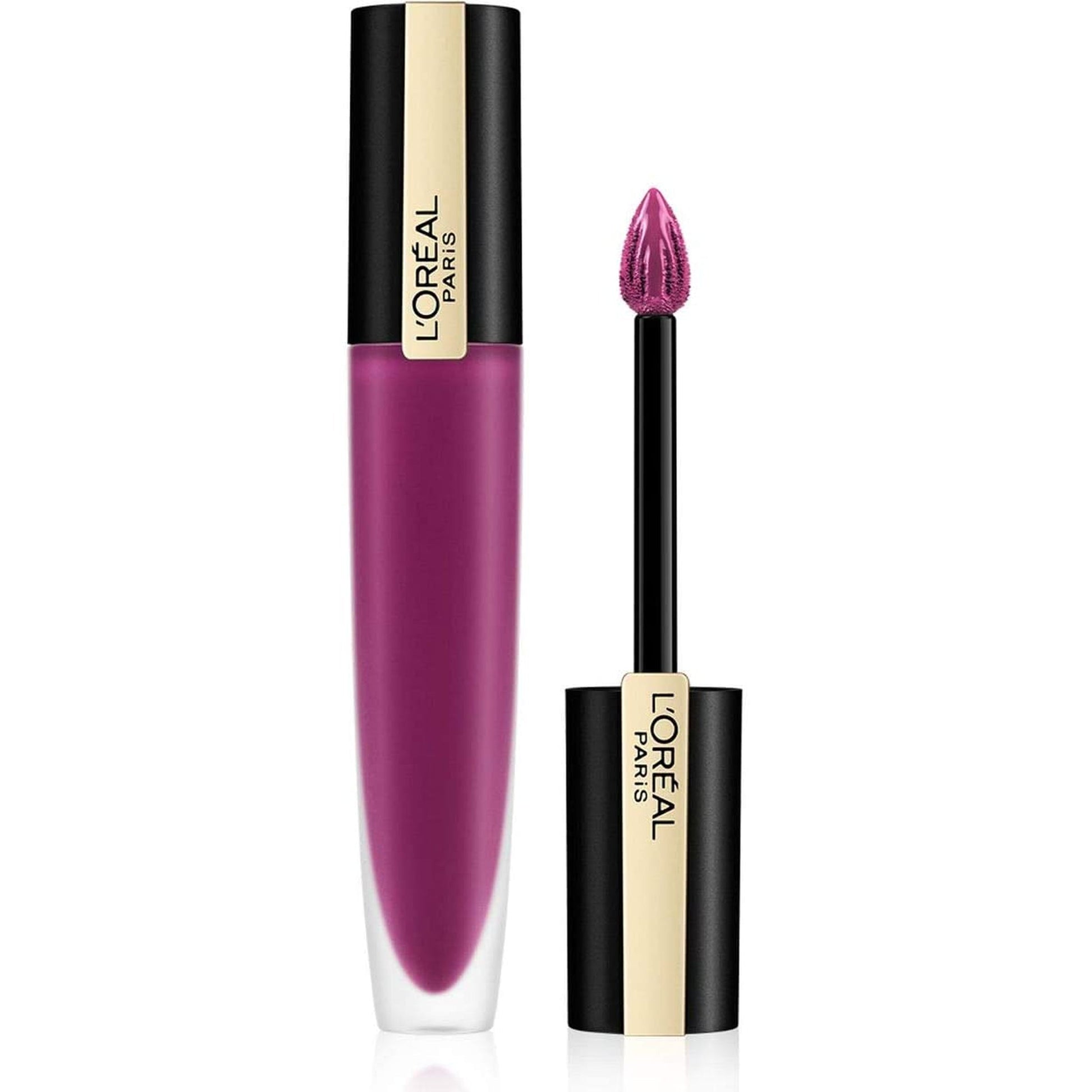 L'Oreal Paris Rouge Signature Metallic Liquid Lipstick- 104 I Rebel Aubergine-L'Oreal-BeautyNmakeup.co.uk