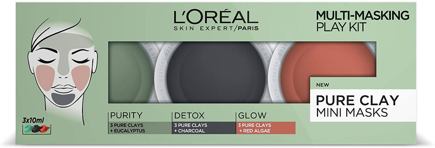 L'Oreal 3 Pure Clays Multi-Masking Face Mask Play Kit - 3 x 10ml-BeautyNmakeup.co.uk
