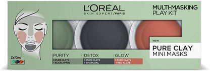 L'Oreal 3 Pure Clays Multi-Masking Face Mask Play Kit - 3 x 10ml-BeautyNmakeup.co.uk